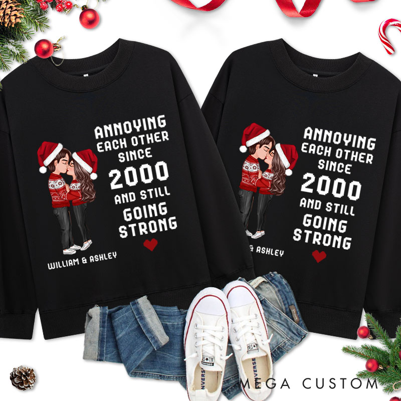 Personalized Christmas Hugging Kissing Couple Sweatshirt Xmas Gift Sweatshirt for Him Her Christmas Couple Top Cloth