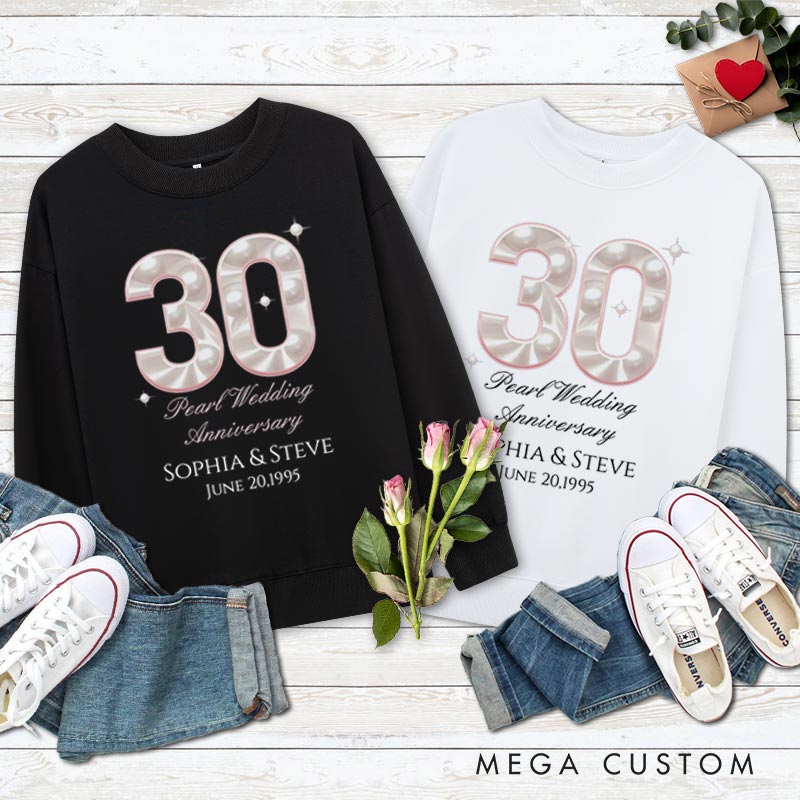 Personalized Couple 30th Anniversary Sweatshirt 30th Pearl Wedding Anniversary Outfit Elegant Celebration Couple Gift Sweatshirt for Husband Wife 