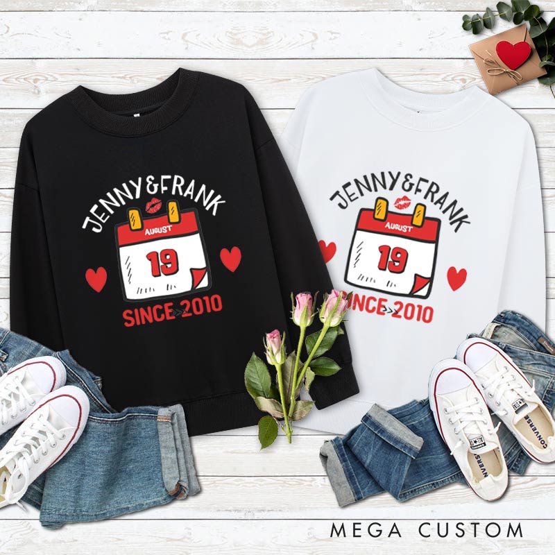 Personalized Couple 15th Anniversary Sweatshirt Special Date Calendar Designed Anniversary Outfit Couple Gift Sweatshirt for Wife Husband
