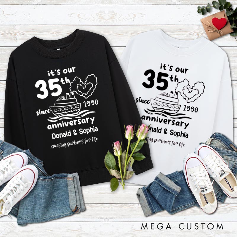 Personalized Couple 35th Anniversary Sweatshirt Cruising Partners for Life Anniversary Outfit for Couples Wife Husband Gift Sweatshirt