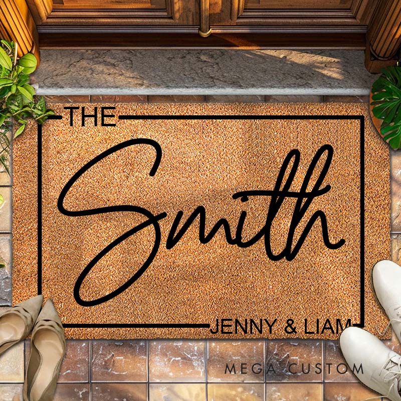 Personalized Couple Last Name Rectangular Frame Doormat Custom First Name Door Mats Mr. and Mrs. Doormat Hubby Wifey Husband Wife Gift for Him Her