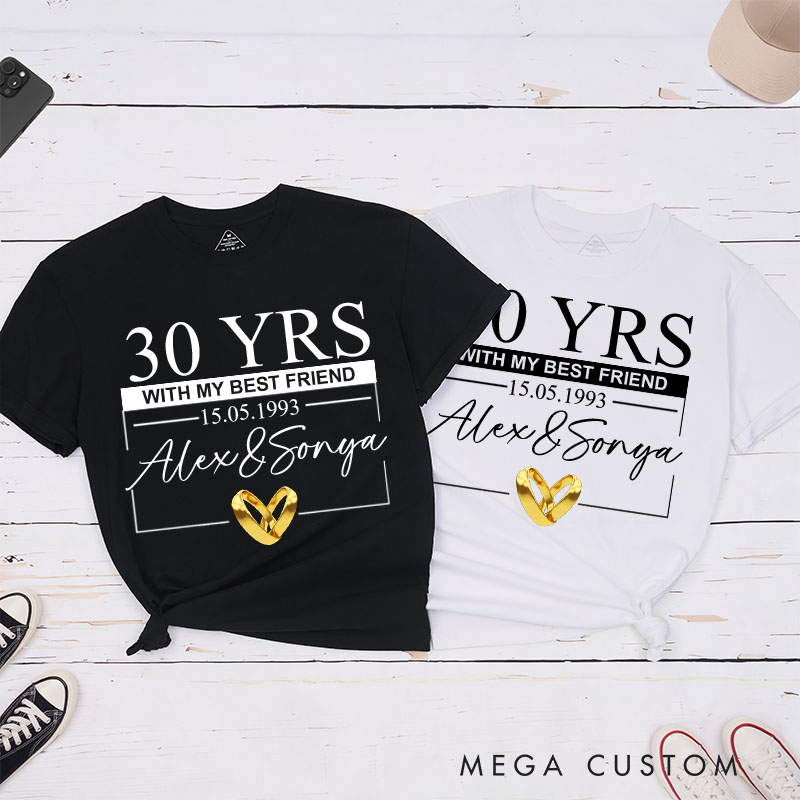 Personalized 30th Anniversary T-Shirt 30 YRS WITH MY BEST FRIEND Shirts Couple Anniversary Gift T-Shirts for Husband Wife