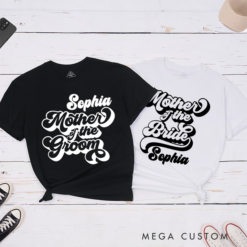 Personalized Vintage Mother of the Bride Matching T-Shirt with Name Classic Mother of the Groom T-Shirt MOB MOG Wedding Day T-Shirt Bachelorette Party Gift