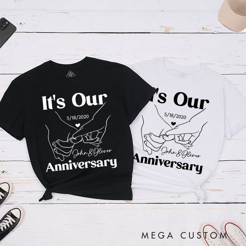 Personalized Couple 5th Anniversary T-Shirt It's Our Anniversary - Romantic Line Art Shirts Couple T-Shirts for Boyfriend Girlfriend