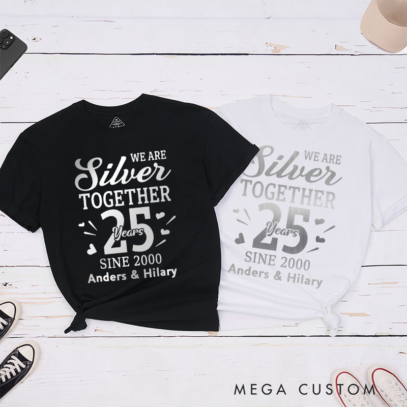 Personalized Couple 60th Anniversary T-Shirt Silver Together 25 Years of Love Anniversary Shirt Couple Gift Tee for Husband Wife