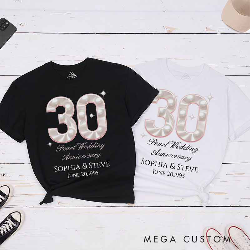 Personalized Couple 30th Anniversary T-Shirt 30th Pearl Wedding Anniversary Shirt Elegant Celebration Couple Gift Tee for Husband Wife 