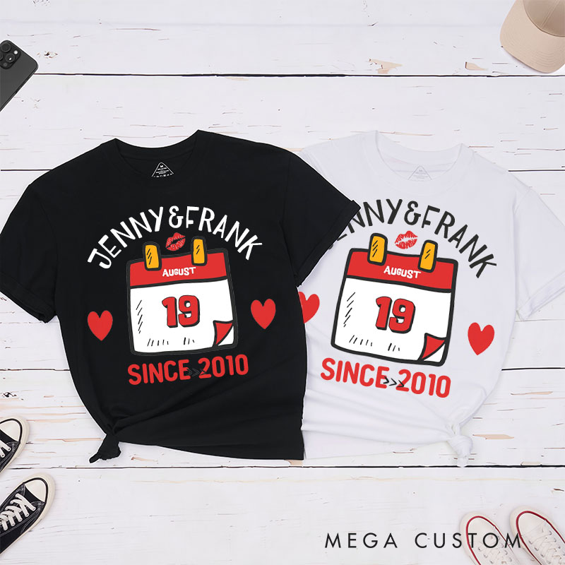 Personalized Couple 15th Anniversary T-Shirt Special Date Calendar Designed Anniversary Shirt Couple Gift Tee for Wife Husband