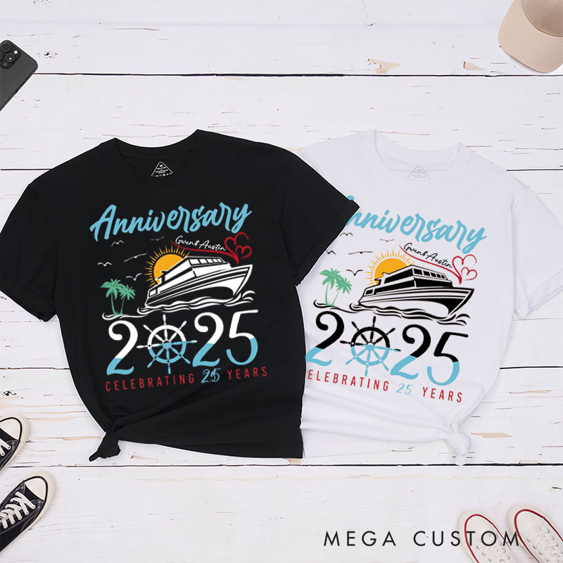 Personalized Couple 25th Cruisin Anniversary T-Shirt Celebrating 25 Years Anniversary T-Shirts for Husband Wife Cruisin Gift Tees