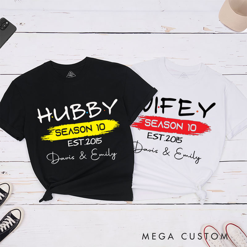 Personalized Couple 10th Anniversary T-Shirt Hubby & Wifey Season 10 Anniversary Shirt for Couples Wife Husband Gift Tees