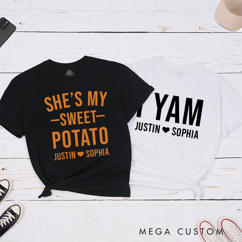 Personalized Couple Minimalist She’s My Sweet Potato I Yam T-Shirt Thanksgiving Day Matching T-Shirt for Husband Wife Boyfriend Girlfriend Gift