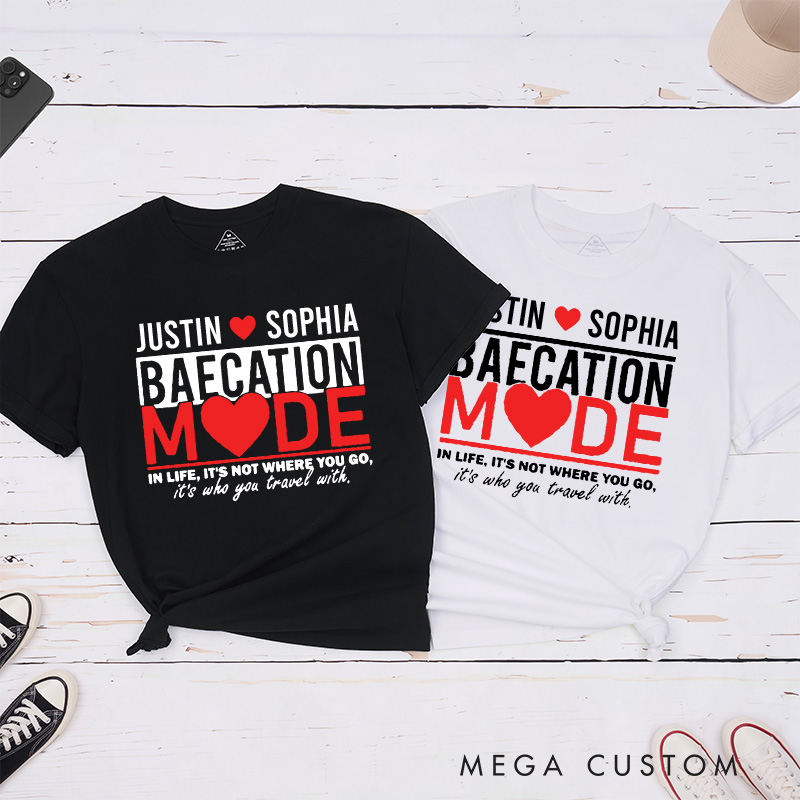 Personalized Couple Baecation Mode Matching T-Shirt Valentine's Day Classic T-Shirt for Husband Wife Boyfriend Girlfriend Gift for Wifey Hubby
