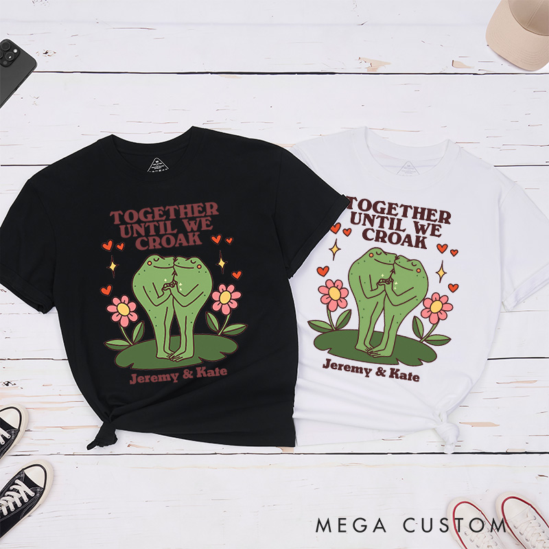 Personalized Couple Frog Together Until We Croak Matching T-Shirt with Name Valentine's Day Frog Kissing T-Shirt for Husband Wife Boyfriend Girlfriend