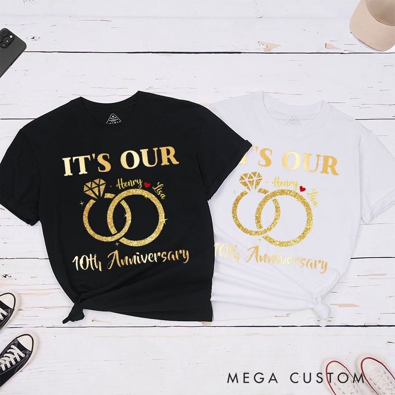 Personalized Couple 10th Anniversary T-Shirt It's Our 10th Anniversary T-Shirts Golden Celebration Anniversary Shirt for Husband Wife