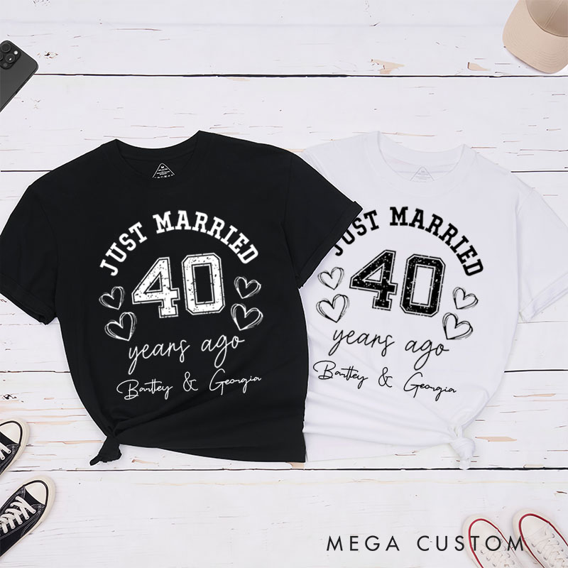 Personalized Couple 40th Anniversary T-Shirt Just Married 40 Years Ago Shirts Anniversary Tees for Wife Husband