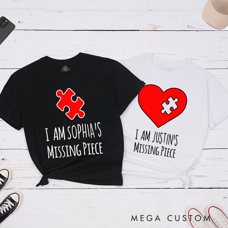 Personalized Couple I'm Her Missing Piece Matching T-Shirt Valentine's Day I'm His Missing Piece T-Shirt for Husband Wife Boyfriend Girlfriend Gift
