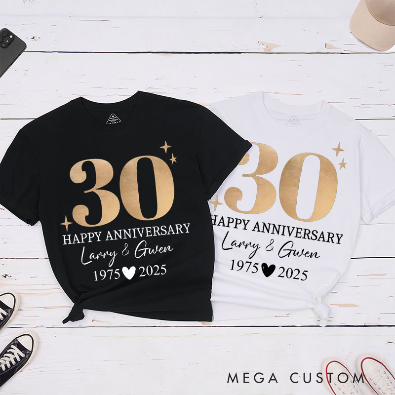 Personalized Fun Couple 30th Anniversary T-Shirt Elegant Golden Celebration 30 Years Anniversary T-Shirt Wife Husband Anniversary Tees