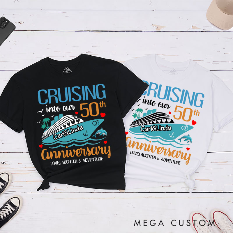 Personalized Couple 50th Anniversary T-Shirt Cruising into Our 50th Anniversary Shirts Cheers to 50 Years T-Shirts for Husband Wife