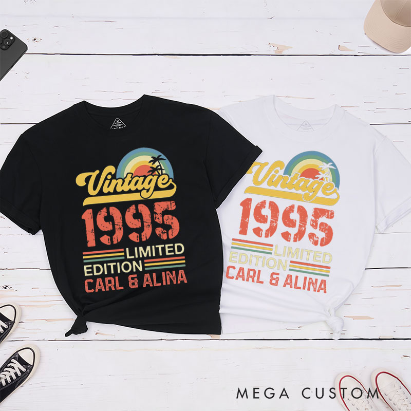 Personalized Couple 30th Cruise Anniversary T-Shirt Vintage 1995 Limited Edition Anniversary Shirt Retro Sunset Anniversary Tees