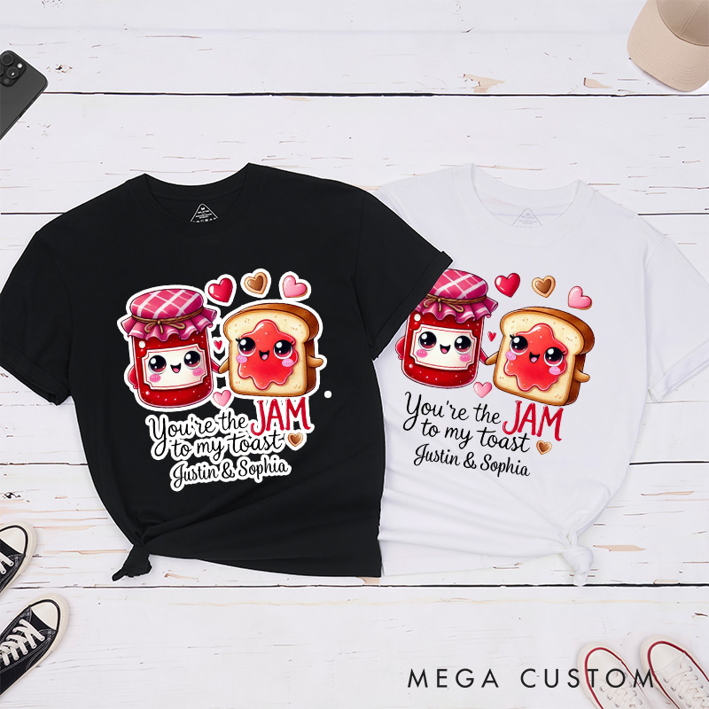 Personalized Couple You're the Jam to My Toast Matching T-Shirt Valentine's Day T-Shirt for Husband Wife Boyfriend Girlfriend Gift for Hubby Wifey