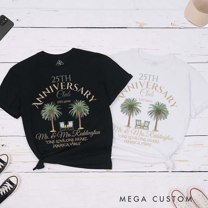 Personalized Couple 25th Anniversary T-Shirt Tropical Celebration 25th Anniversary Shirts Couple T-Shirts for Husband Wife