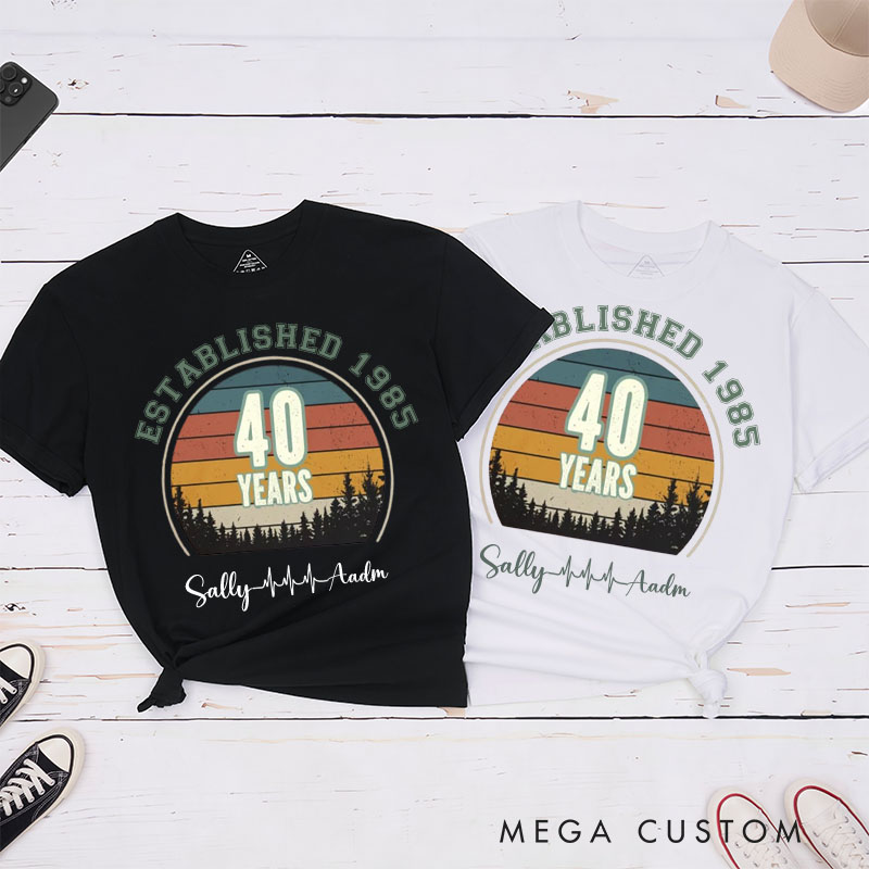Personalized Couple 40th Anniversary T-Shirt Established 1985 40th Years Anniversary Shirts Couple Anniversary T-Shirts for Wife Husband