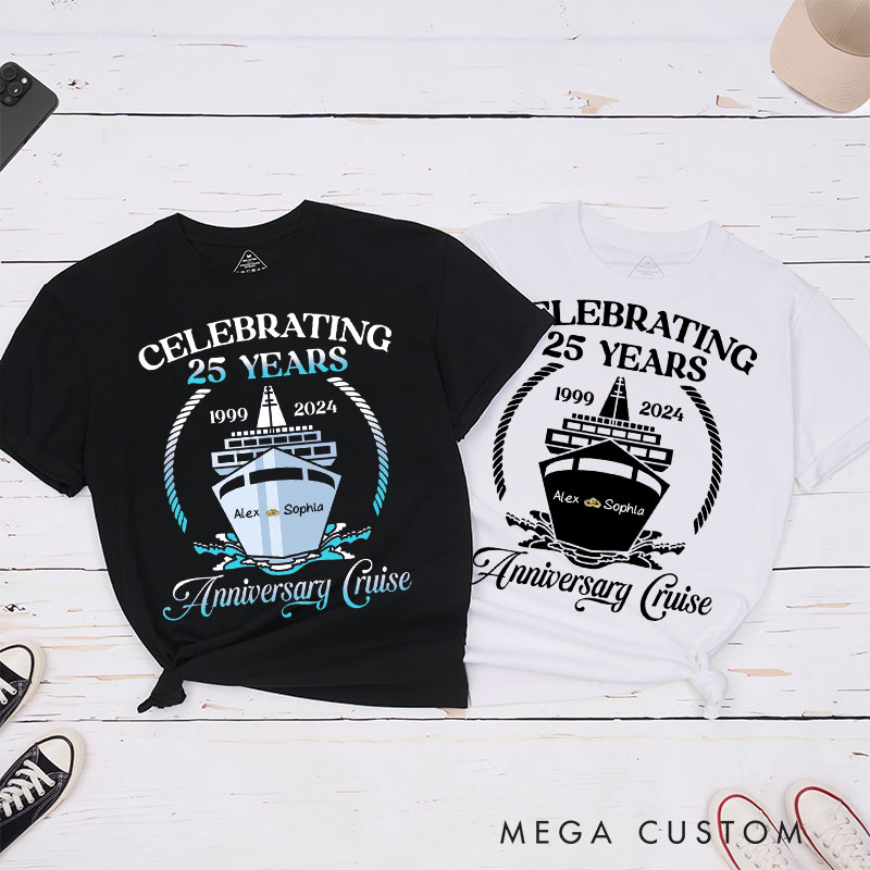 Personalized 25th Anniversary T-Shirt Couple Anniversary Cruise Shirts Celebrating 25 Years Tee for Wife Husband Couple Shirts for Her Him