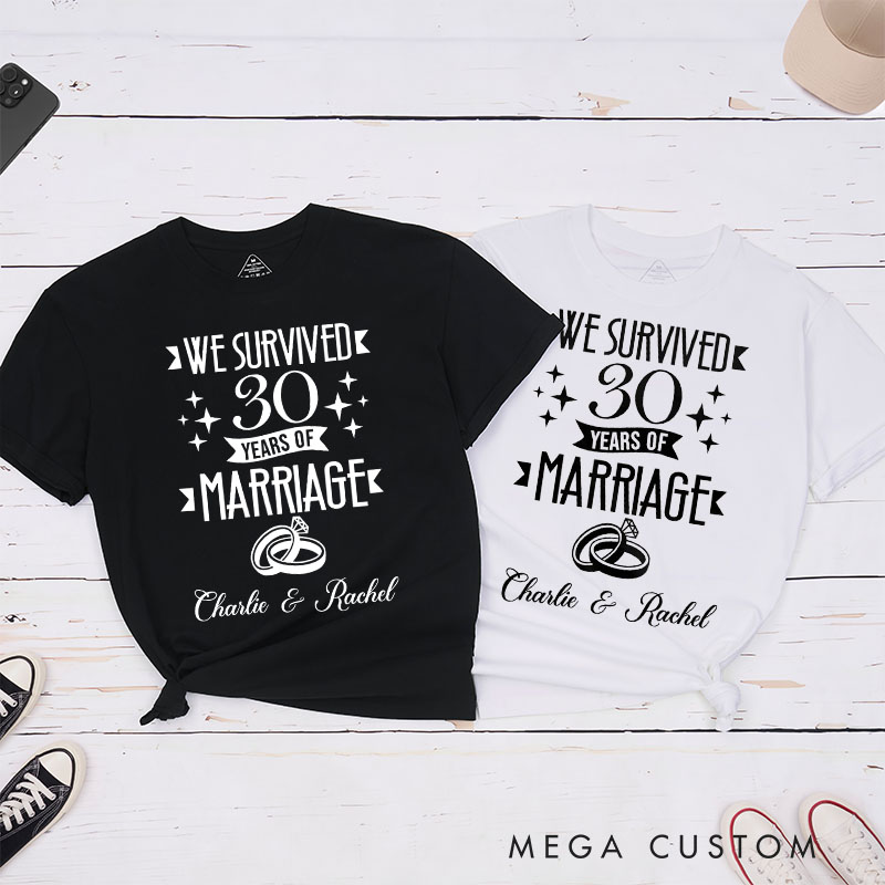 Personalized Couple 30th Anniversary T-Shirt We Survived 30 Years of Marriage Anniversary Funny Wife Husband Anniversary Tees
