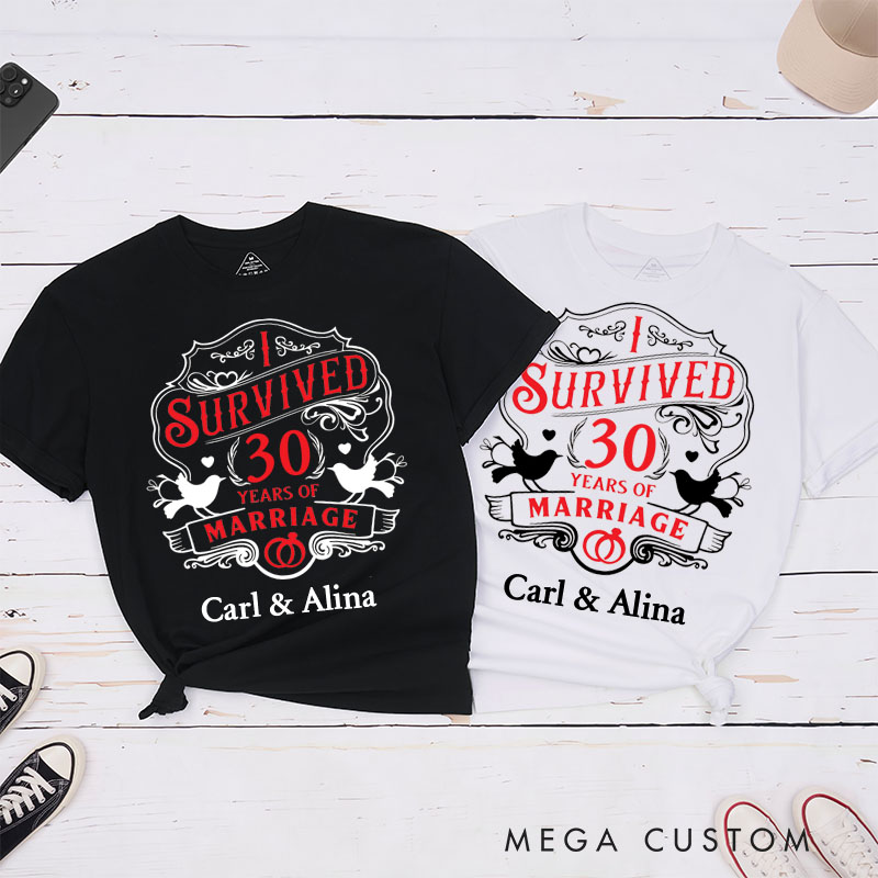 Personalized Couple 30th Cruise Anniversary T-Shirt I Survived 30 Years of Marriage Anniversary Vintage Wife Husband Anniversary Tees