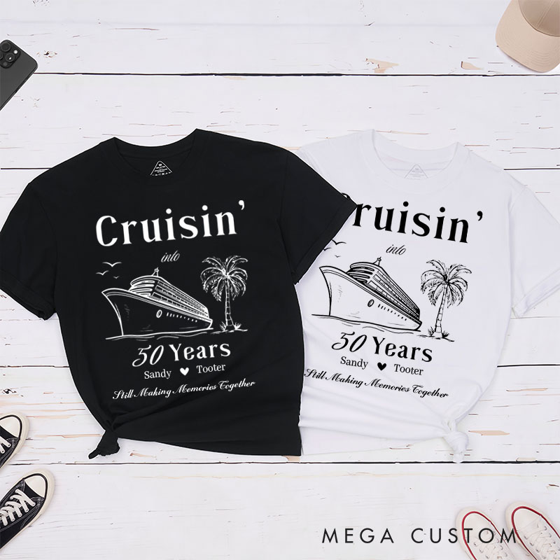 Personalized Couple 50th Anniversary T-Shirt Cruisin' into 50 Years Romantic Anniversary Shirts Vintage Couple T-Shirts for Husband Wife