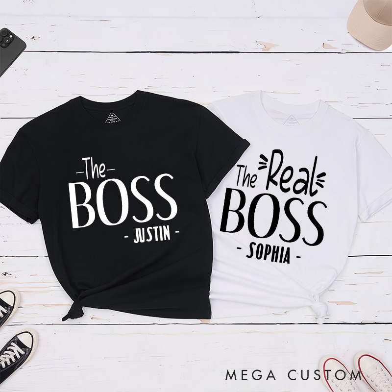Personalized Couple The Boss and The Real Boss Matching T-Shirt Valentine's Day T-Shirt for Husband Wife Boyfriend Girlfriend Gift for Hubby Wifey