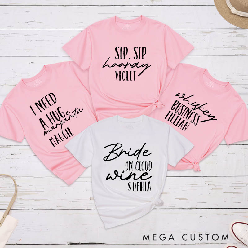 Personalized Bride on Cloud Wine Matching T-Shirt Bridesmaid T-Shirt Team Bride Wedding Hen Party T-Shirt Wine Bachelorette Party Gift