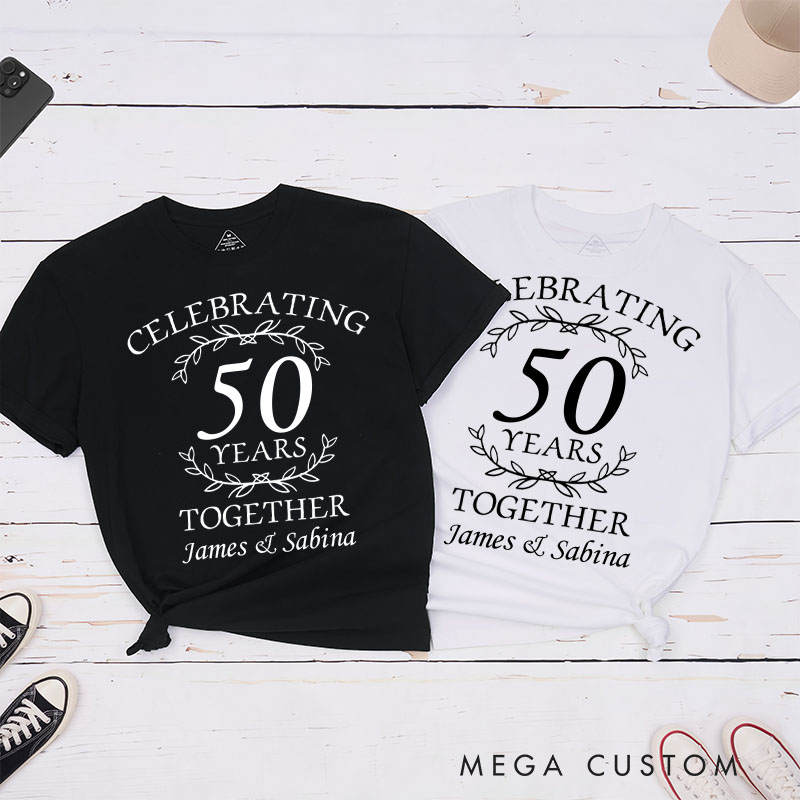 Personalized Couple 50th Anniversary T-Shirt Celebrating 50 Years Together Elegant Golden Anniversary Humorous Golden Shirt Couple Gift Tee