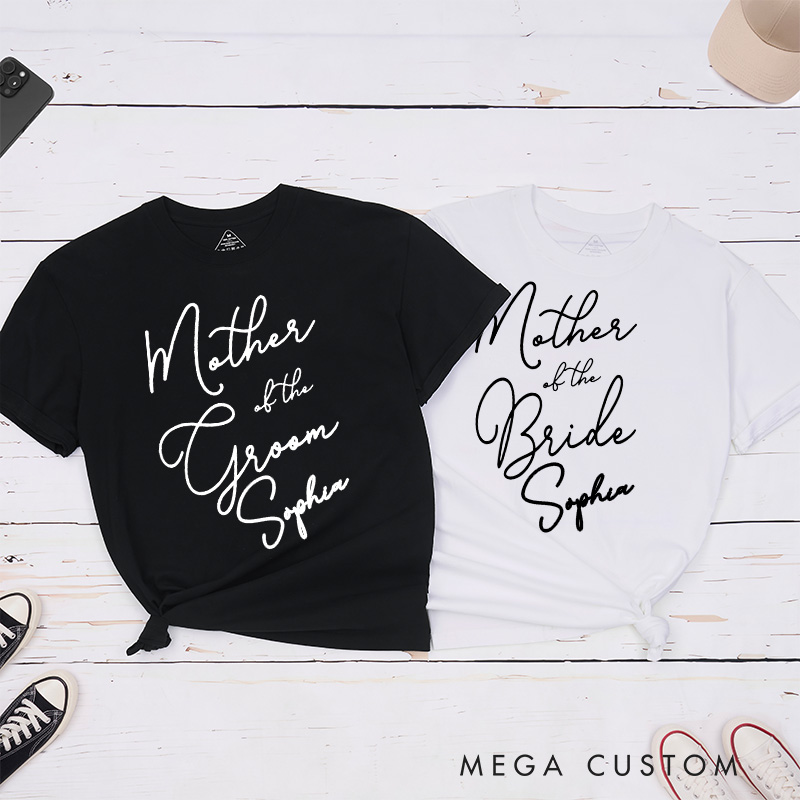 Personalized Mother of the Bride Matching T-Shirt Mother of the Groom T-Shirt with Name MOB MOG Wedding Day T-Shirt Bachelorette Party Gift