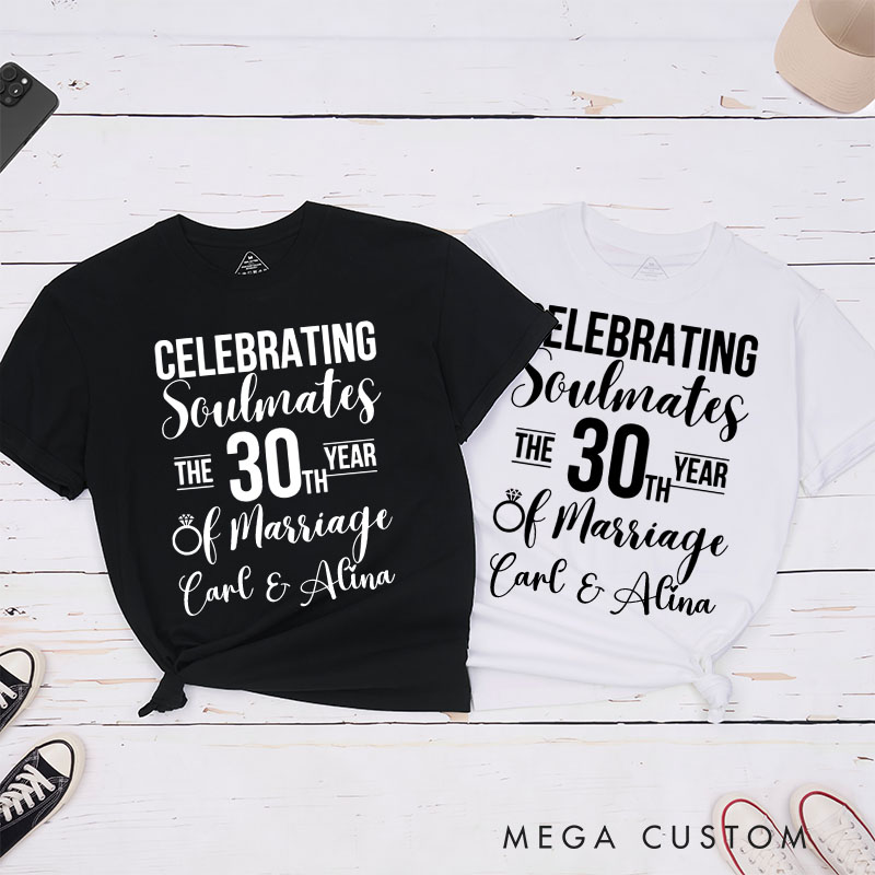 Personalized Couple 30th Anniversary T-Shirt Celebrating Soulmates 30th Year of Marriage Shirt for Couples Wife Husband Gift Tees for Her Him