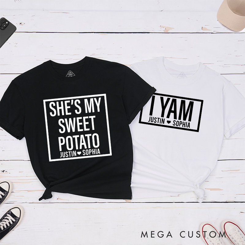 Personalized Couple Humor She’s My Sweet Potato and I Yam T-Shirt Thanksgiving Day Matching T-Shirt for Husband Wife Boyfriend Girlfriend Gift