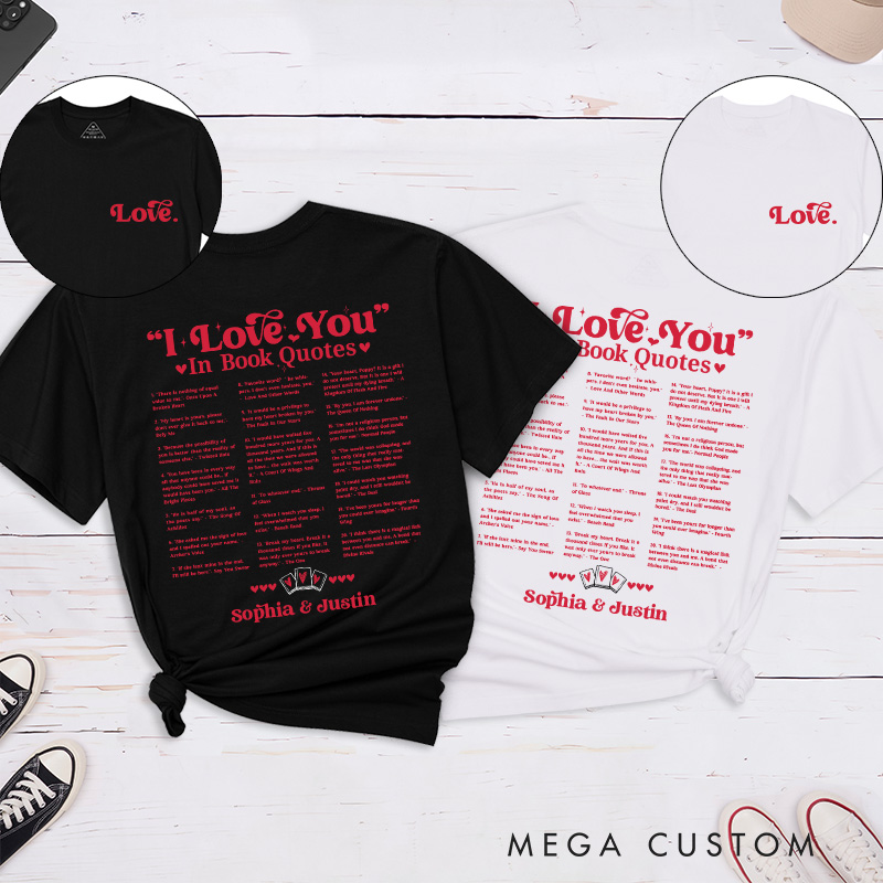 Personalized Couple I Love You in Book Quotes Matching T-Shirt Valentine's Day T-Shirt for Husband Wife Boyfriend Girlfriend Gift for Hubby Wifey