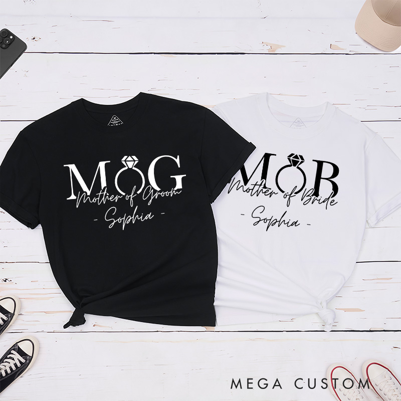 Personalized Mother of the Bride with Diamond Ring Matching T-Shirt Mother of the Groom T-Shirt MOB MOG Wedding Day T-Shirt Bachelorette Party Gift