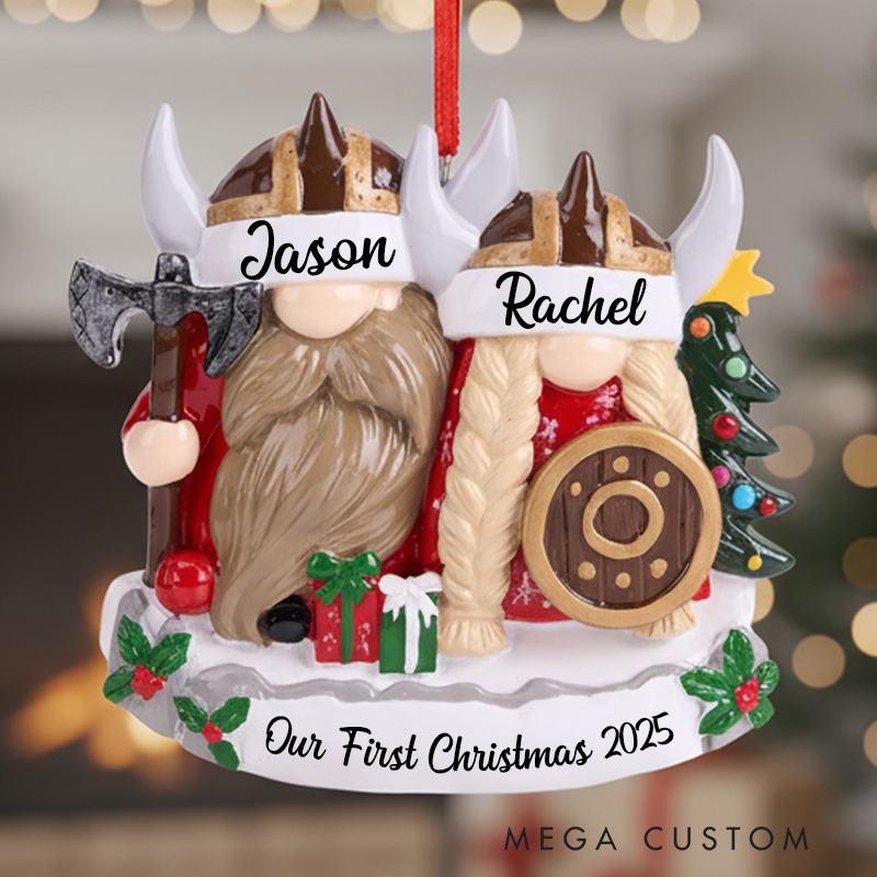 Personalized Couple Viking Gnome Resin Christmas Ornament Custom Newlyweds Married Ornament Our First Christmas Ornament Scandinavian Holiday Decor
