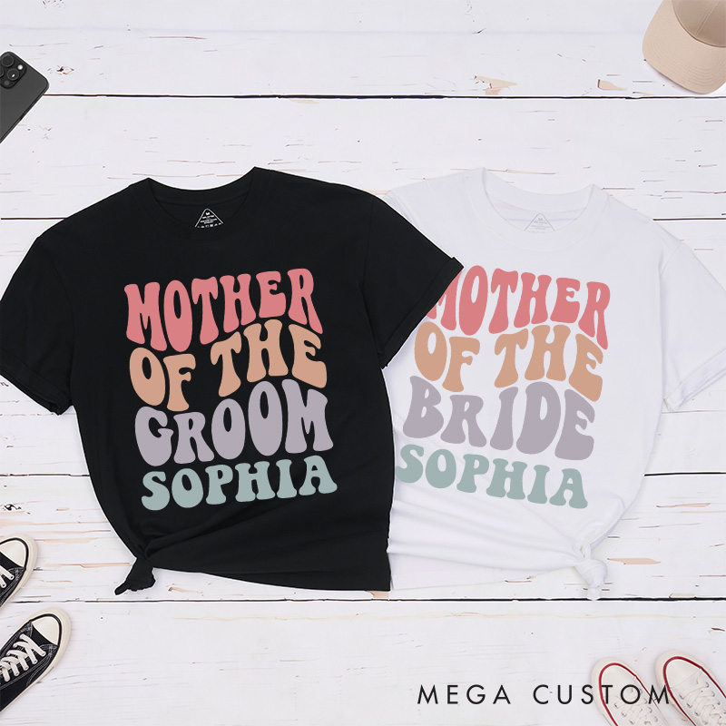 Personalized Colorful Mother of the Bride Matching T-Shirt Retro Mother of the Groom T-Shirt MOB MOG Wedding Day T-Shirt Bachelorette Party Gift