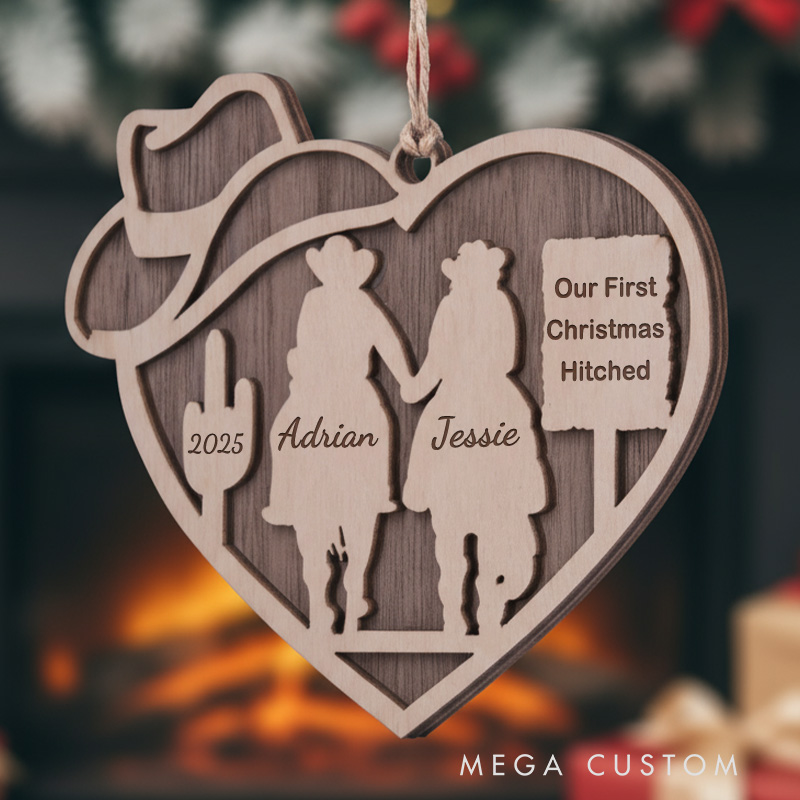 Personalized Couple Cowboy Cowgirl Wood Christmas Ornament Custom Newlyweds Married Ornament Our First Christmas Ornament Western Couple Holiday Decor