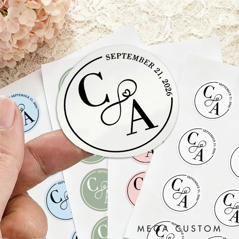 Personalized Couple Wedding Wreath 2" Stickers with Initials Newlyweds Thank You Stickers Party Favors Label Tags Candle Bridal Shower Favors