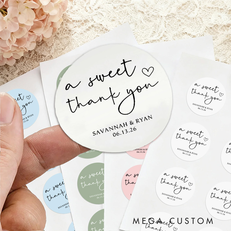 Personalized Couple Wedding A Sweet Thank You 3" Stickers Newlyweds Wedding Gift Bag Stickers Party Favors Label Tags Candle Bridal Shower Favors
