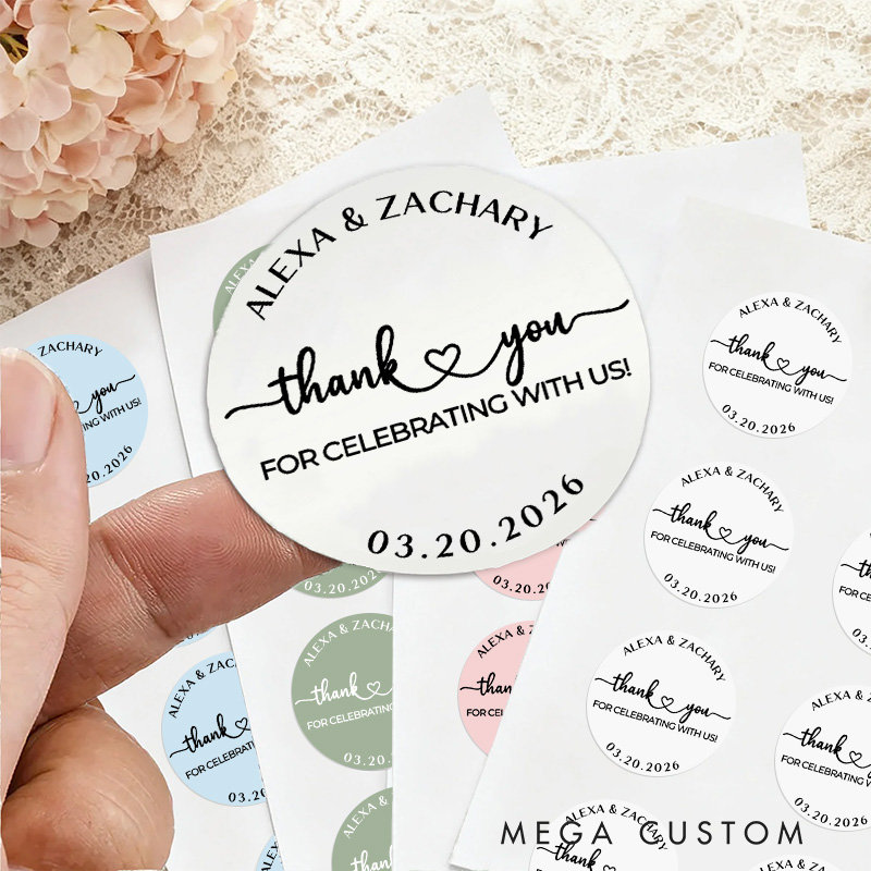 Personalized Couple Wedding Thank You 3" Stickers with Name Newlyweds Wedding Gift Bag Stickers Party Favors Label Tags Candle Bridal Shower Favors