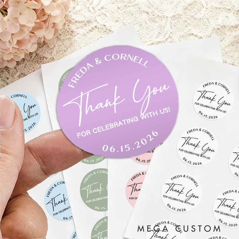 Personalized Couple Wedding Thank You 3" Stickers with Name Newlyweds Wedding Cookie Bag Stickers Party Favors Label Candle Tags Bridal Shower Favor