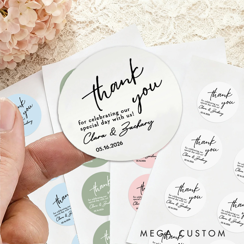 Personalized Couple Wedding Stylish Thank You 3" Stickers with Name Newlyweds Cookie Bag Stickers Party Favors Label Candle Tags Bridal Shower Favor