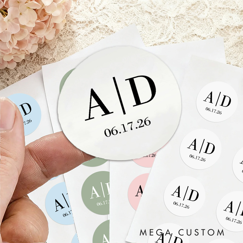 Personalized Couple Wedding Thank You 3" Stickers with Initials Newlyweds Cookie Bag Stickers Party Favors Label Candle Tags Bridal Shower Favor