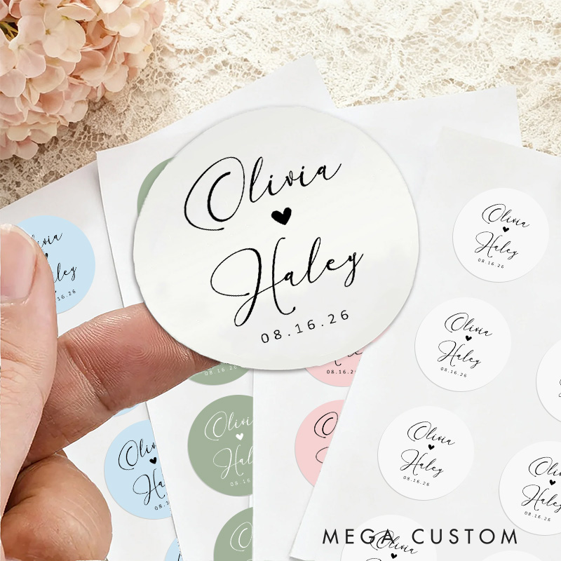 Personalized Couple Elegant Wedding Thank You 3" Stickers with Name Newlyweds Cookie Bag Stickers Party Favors Label Candle Tags Bridal Shower Favor
