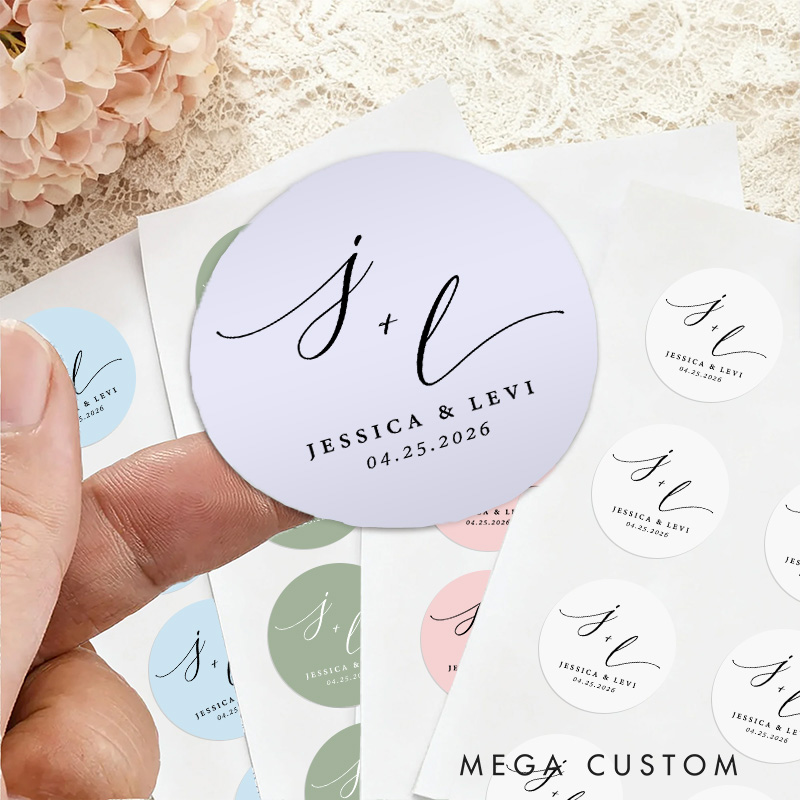 Personalized Couple Wedding Thank You 3" Stickers with Initials Name Newlyweds Cookie Bag Stickers Party Favor Label Candle Tags Bridal Shower Favor