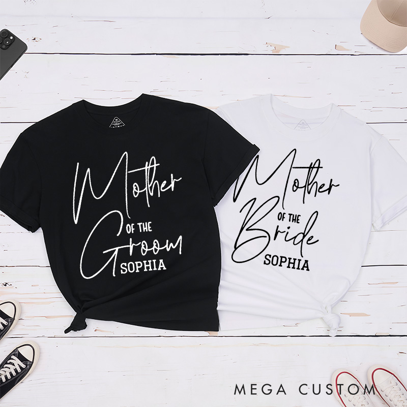 Personalized Handwritten Mother of the Bride Matching T-Shirt with Name Mother of the Groom T-Shirt Wedding Day T-Shirt MOB MOG Bachelorette Party Gift