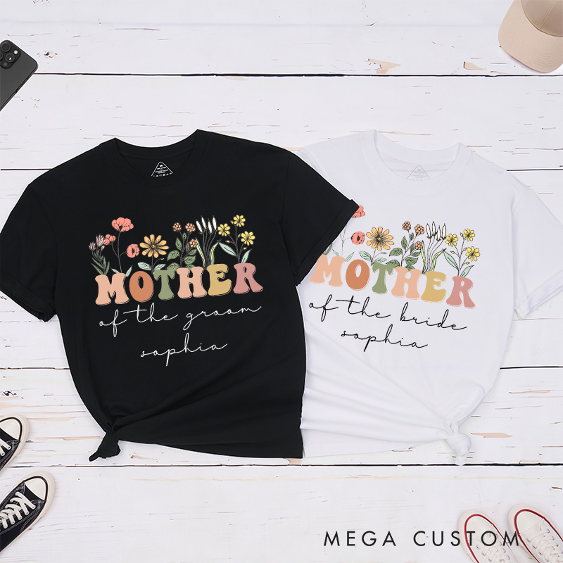 Personalized Vintage Floral Mother of the Bride Matching T-Shirt Mother of the Groom T-Shirt Wedding Day T-Shirt MOB MOG Bachelorette Party Gift
